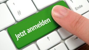 Tastatur mit dem Button "Jetzt anmelden"